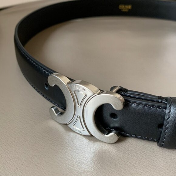 Celine Triomphe Black Belt with Silver Logo Buckle - Picture 4 of 6